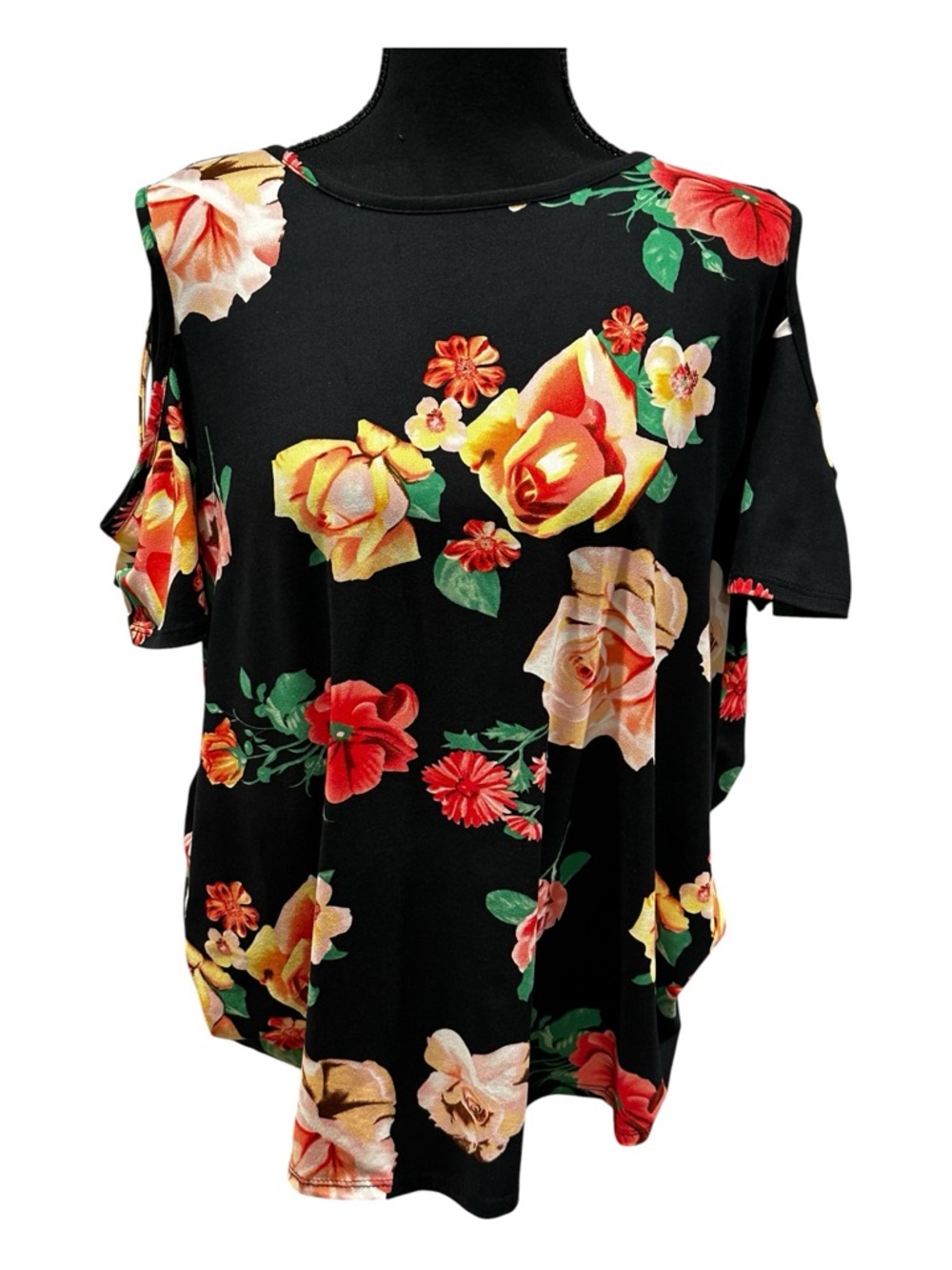 HEIMISH USA Black Floral Cold Shoulder Blouse -